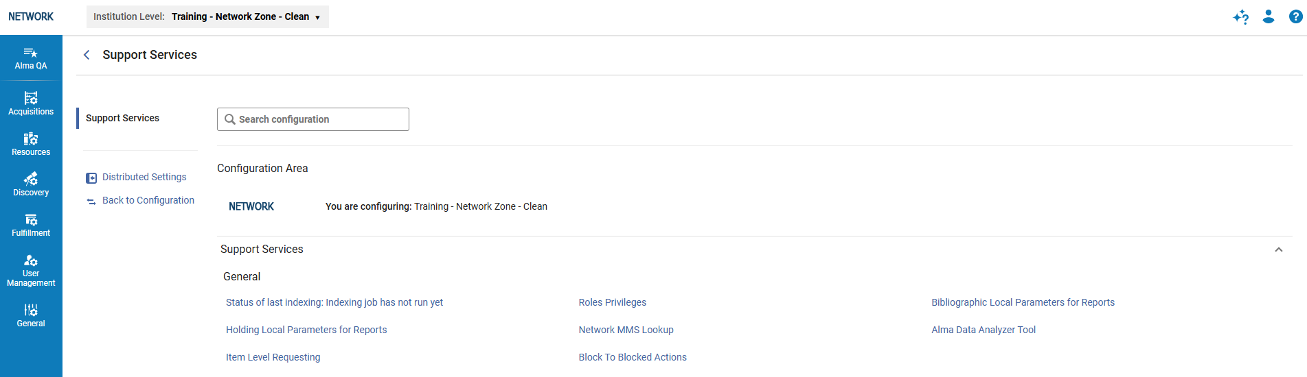 The Support Services page.