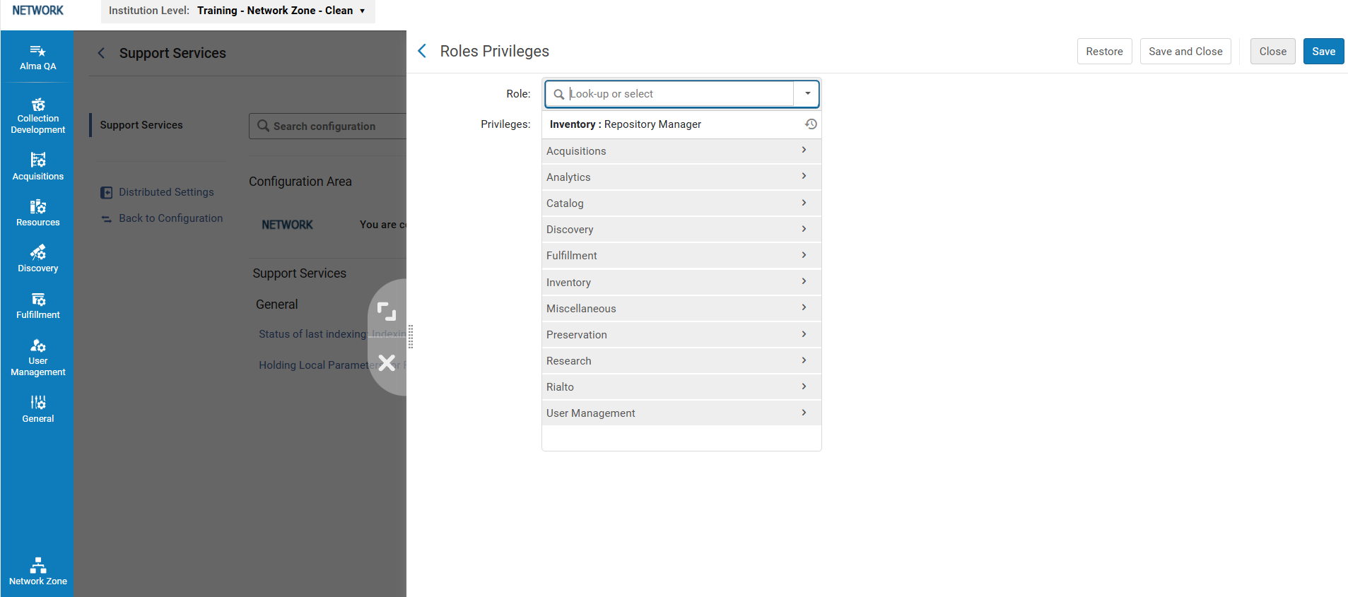 The roles and privileges report.