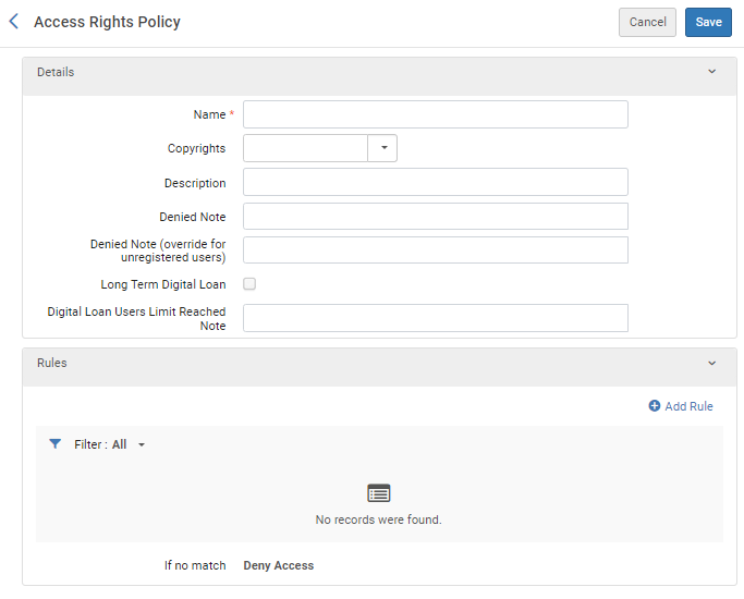 configuring an access rights policy for long-term digital loans