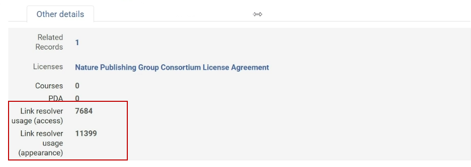 Link Resolver Usage Counter in Other Details Tab