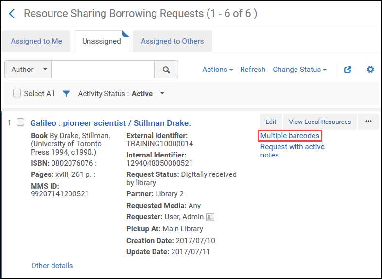 Borrowing Request List with a Multi-Item Request