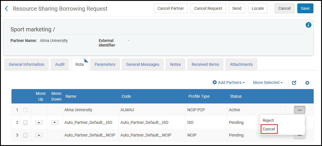 Cancel Action on Partner List
