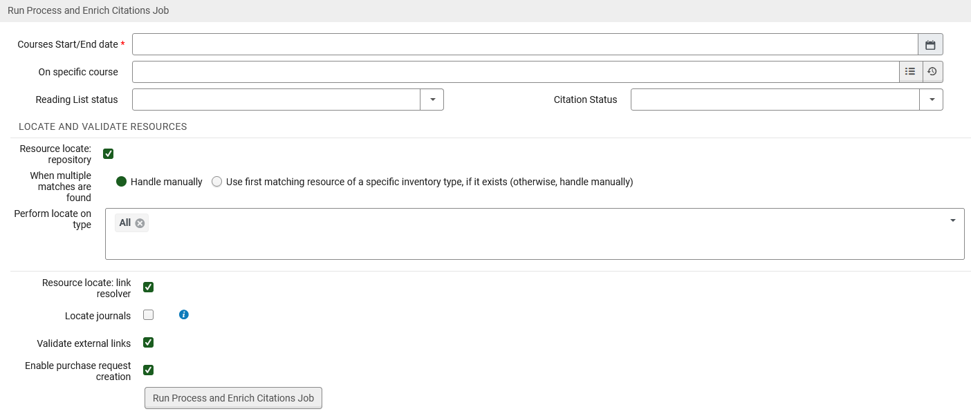 Bulk Citation Inventory Enrichment Job Page.
