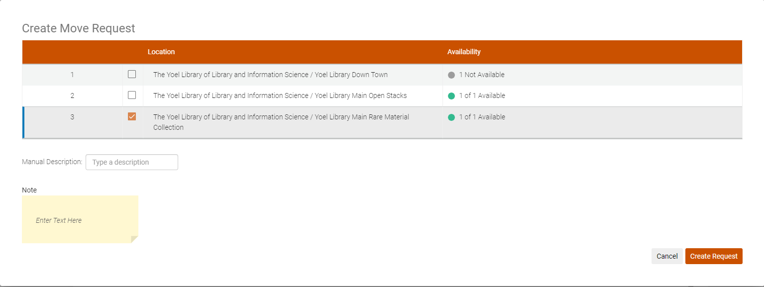 The Create/Remove Request options