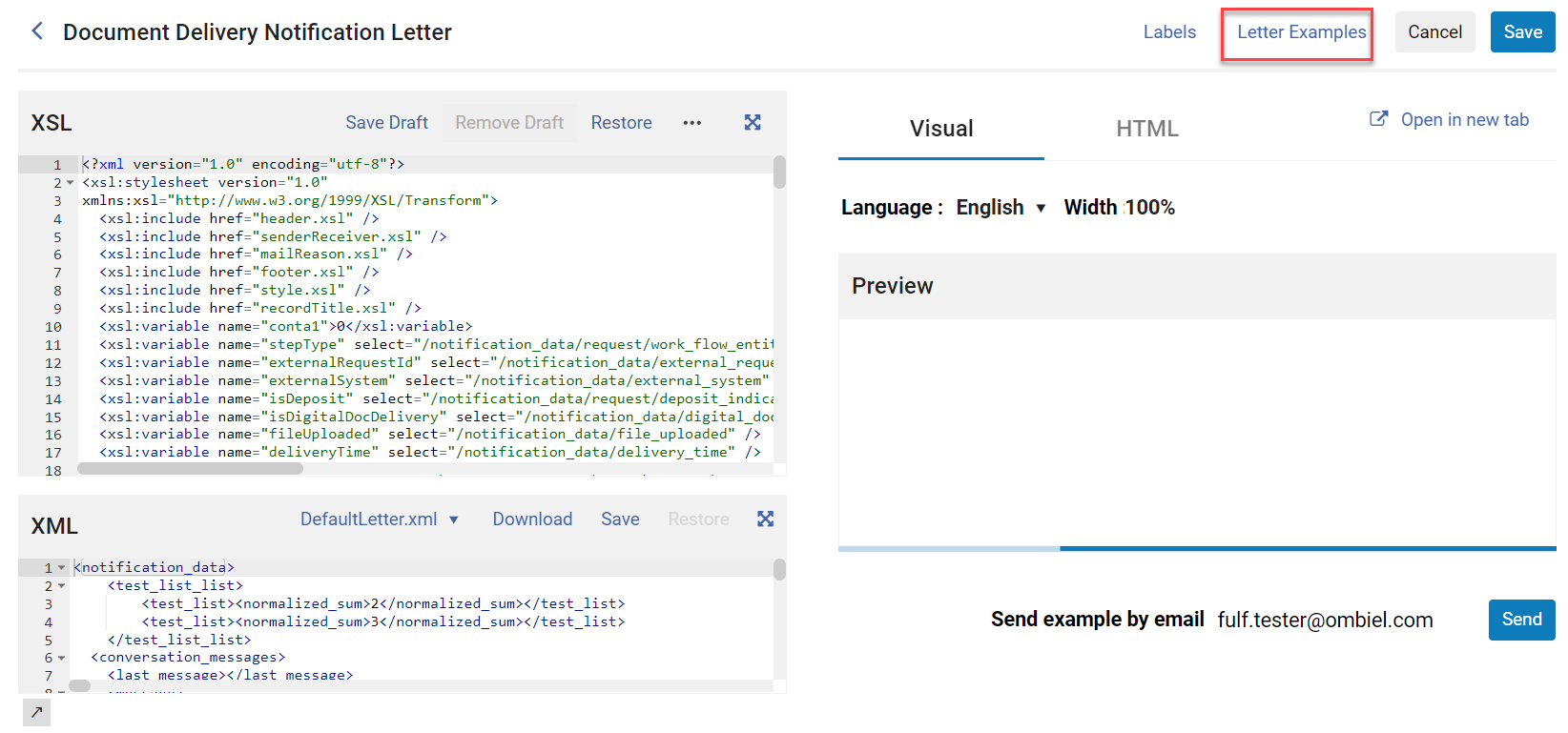The Letter Examples option