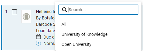 The Institutions drop down list opened up.