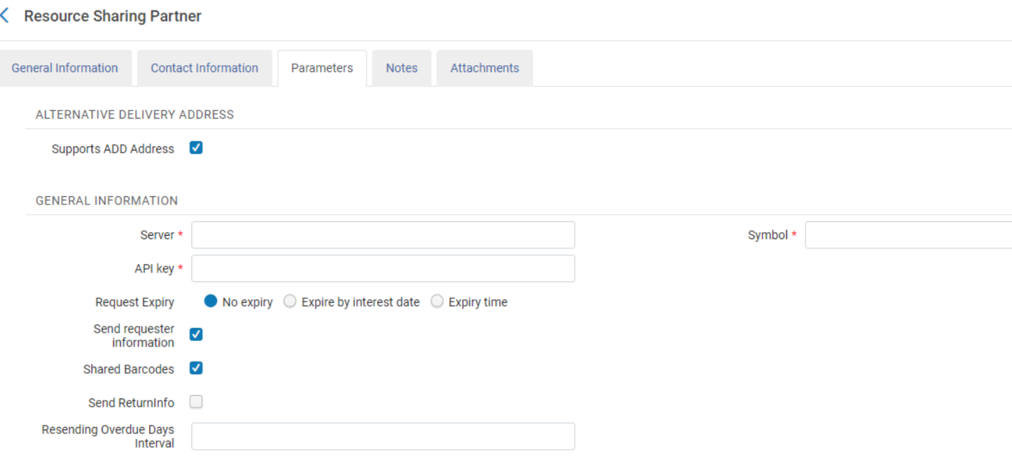 The Parameters tab for API key information.