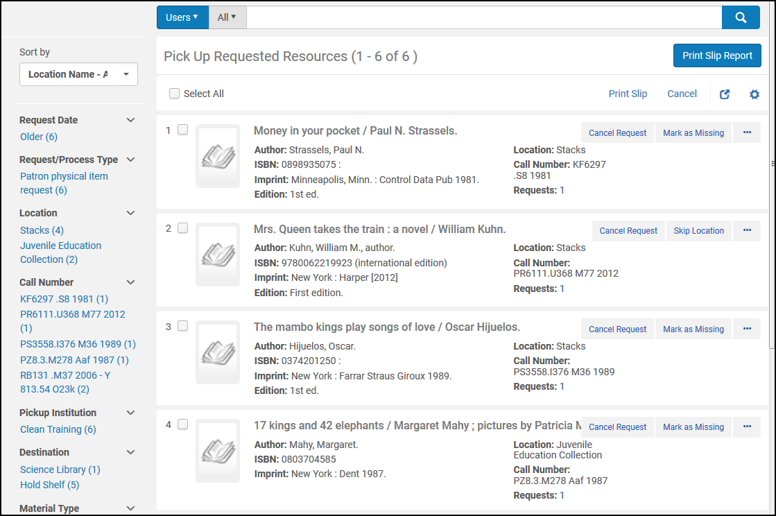 Pick Up Requested Resources Page