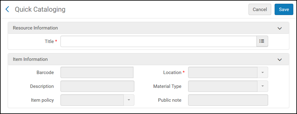 Quick Cataloging Page