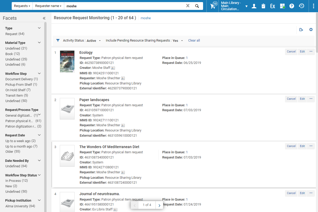 Resource Request Monitoring page