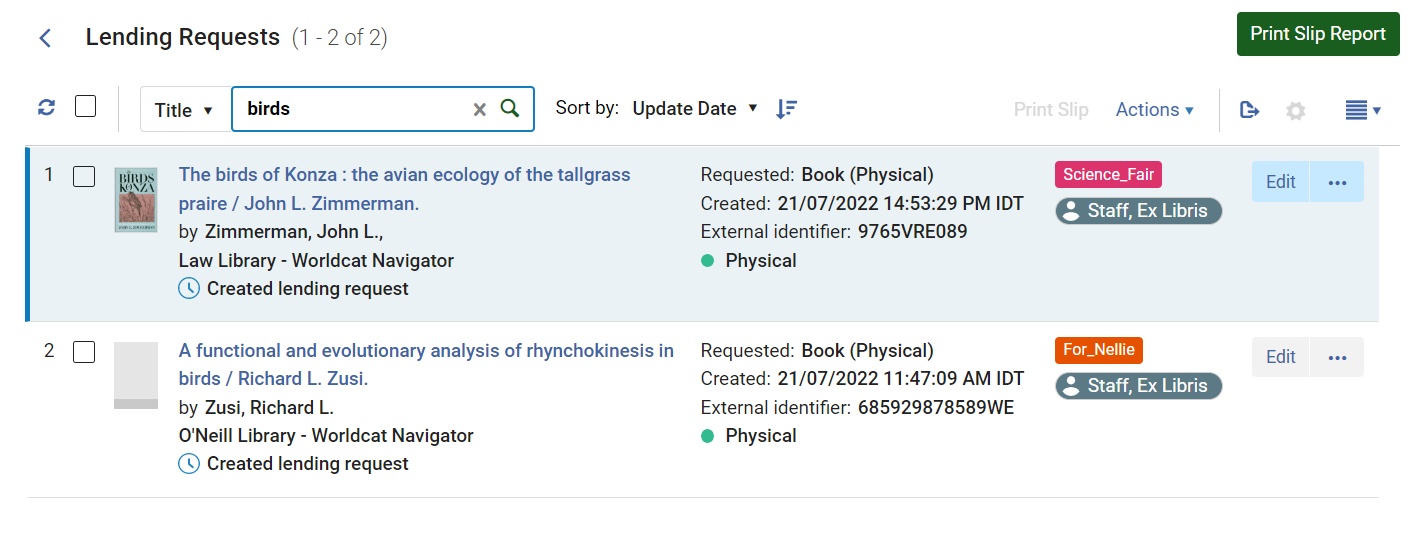 The secondary search for lending requests.