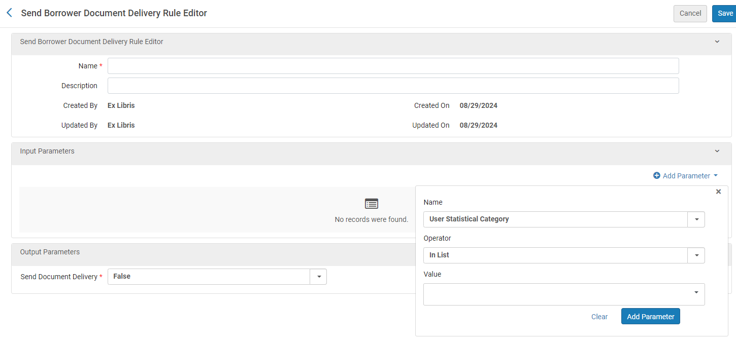The Send Borrower Document Delivery Rule Editor.