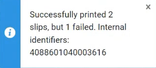 Status message after running the bulk action for Print Slips.