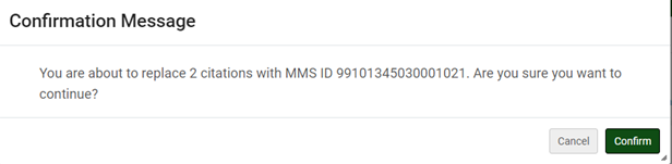 The confirmation message for a citation with an approved copyright.