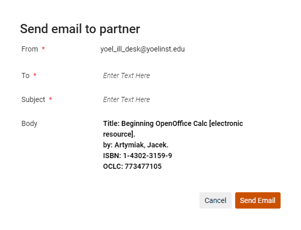The send email to partner form.