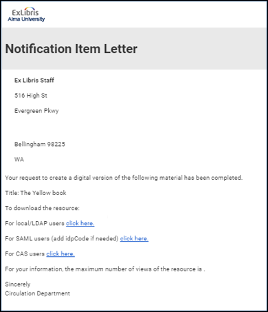 Notification Item Letter
