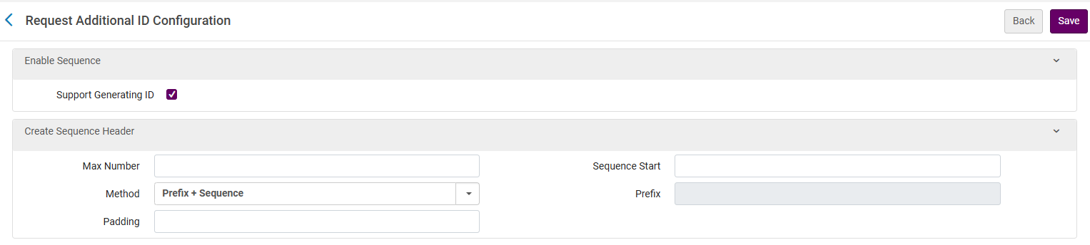 The Request Additional ID Configuration page.