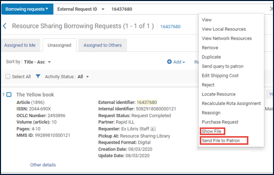 Show File / Send File to Patron