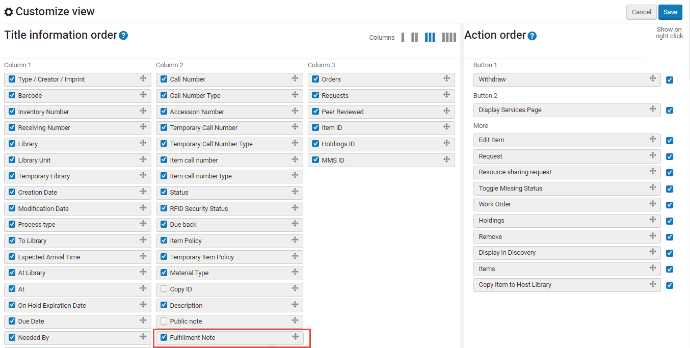 Customize View - Search Results Record Fields