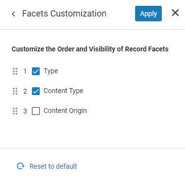 Facets customization.