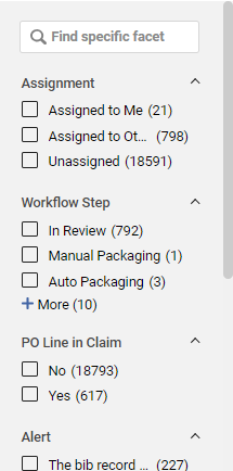 The Find specific facet field with no value entered.