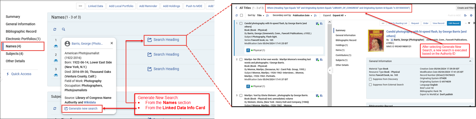 InfoCard - Names Section - Generate New Search