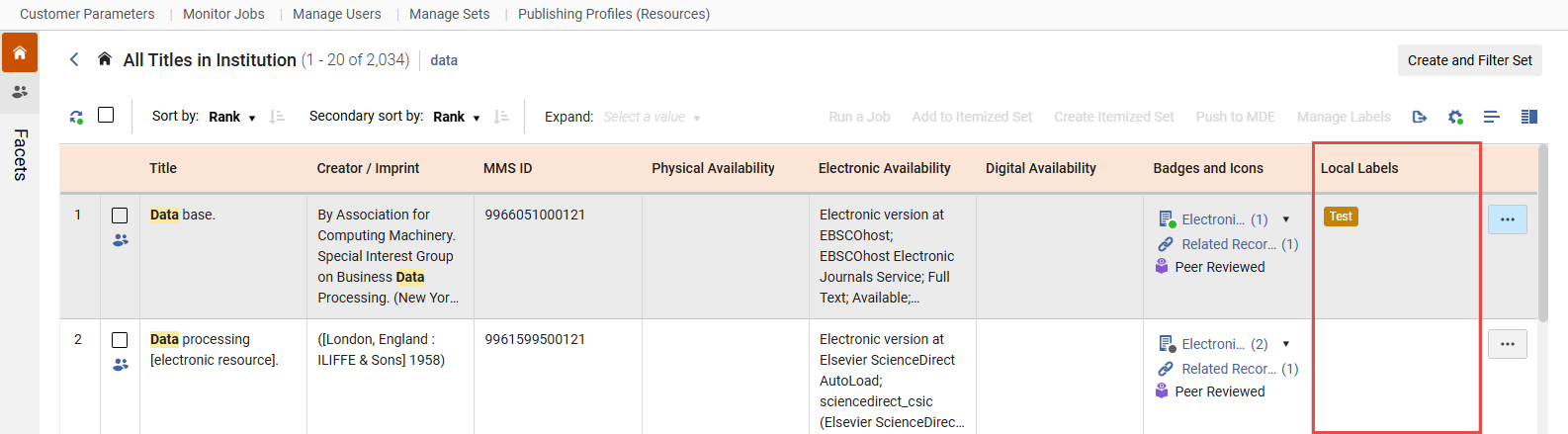 Local Labels Column displayed in Table View