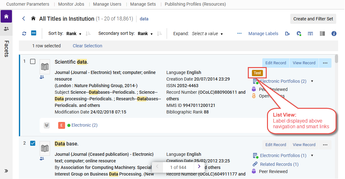 Label Displayed in List View