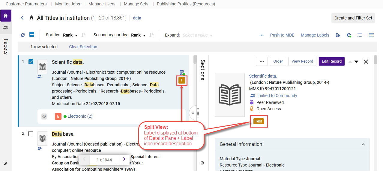 Label Displayed in Split View