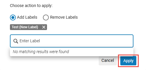 Apply button displayed when adding labels