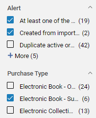 Facets with values selected for multiple categories.