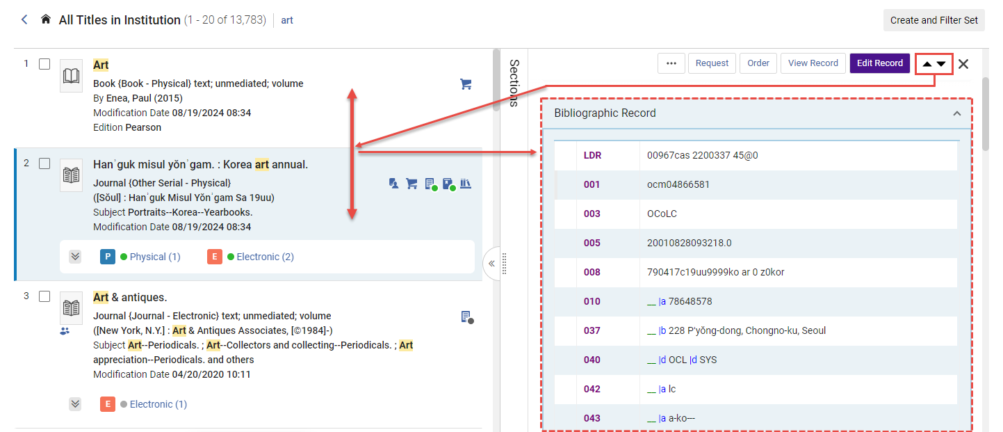 Navigating Bibliographic Records with the Previous and Next buttons