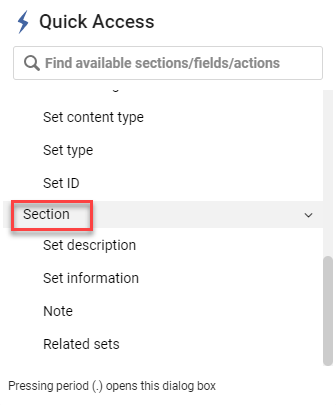 The Quick access module with links to sections.