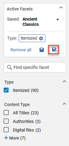 The Save as New icon for facets.