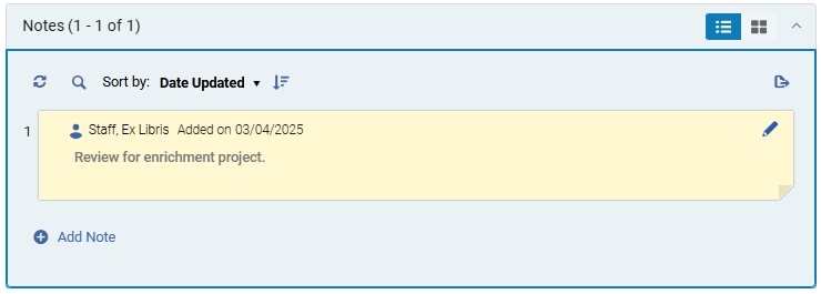 Notes section in search results