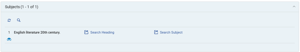 Subjects Sections in Titles Search