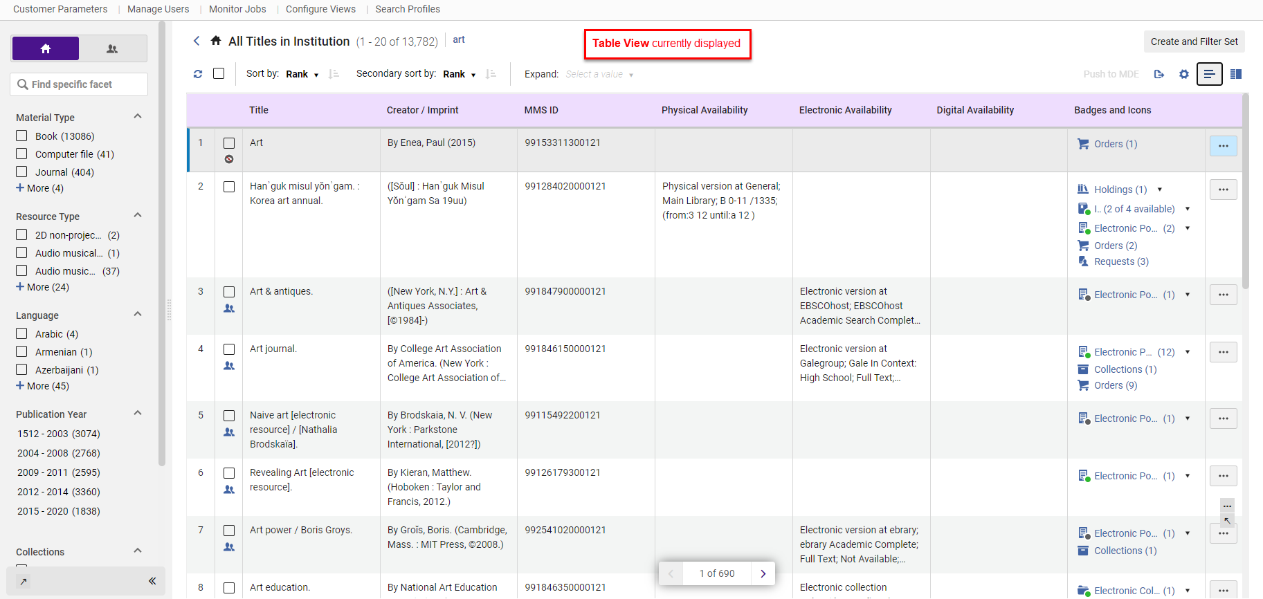 Table View Displayed - Titles Search Results