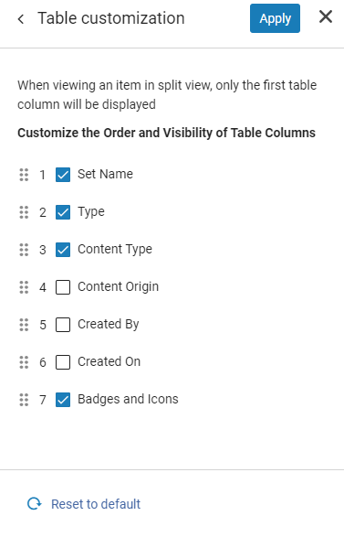 Table Columns to Display.