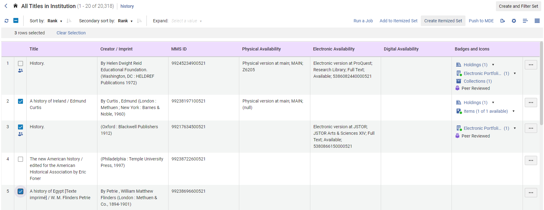 Table View Bulk Actions - Create Itemized Set