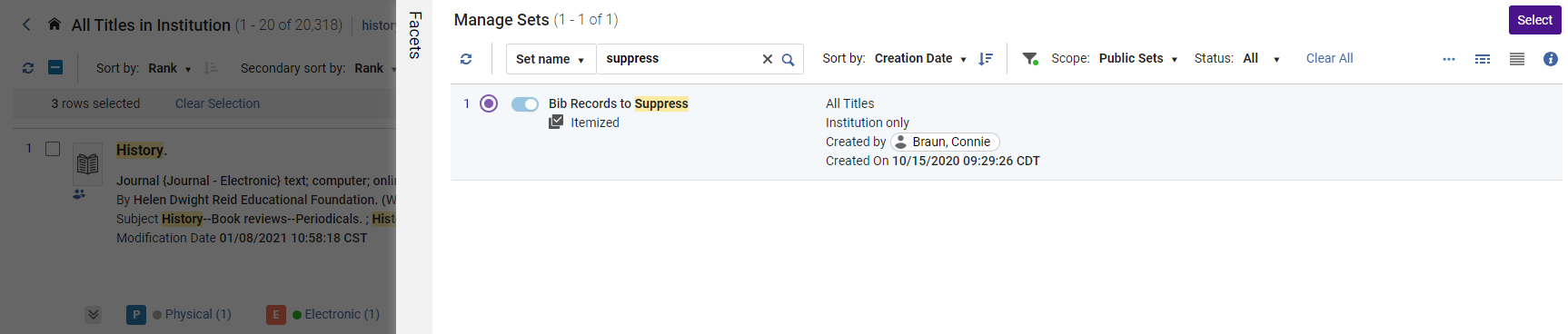 Add to Itemized Set - Selection Sliding Panel