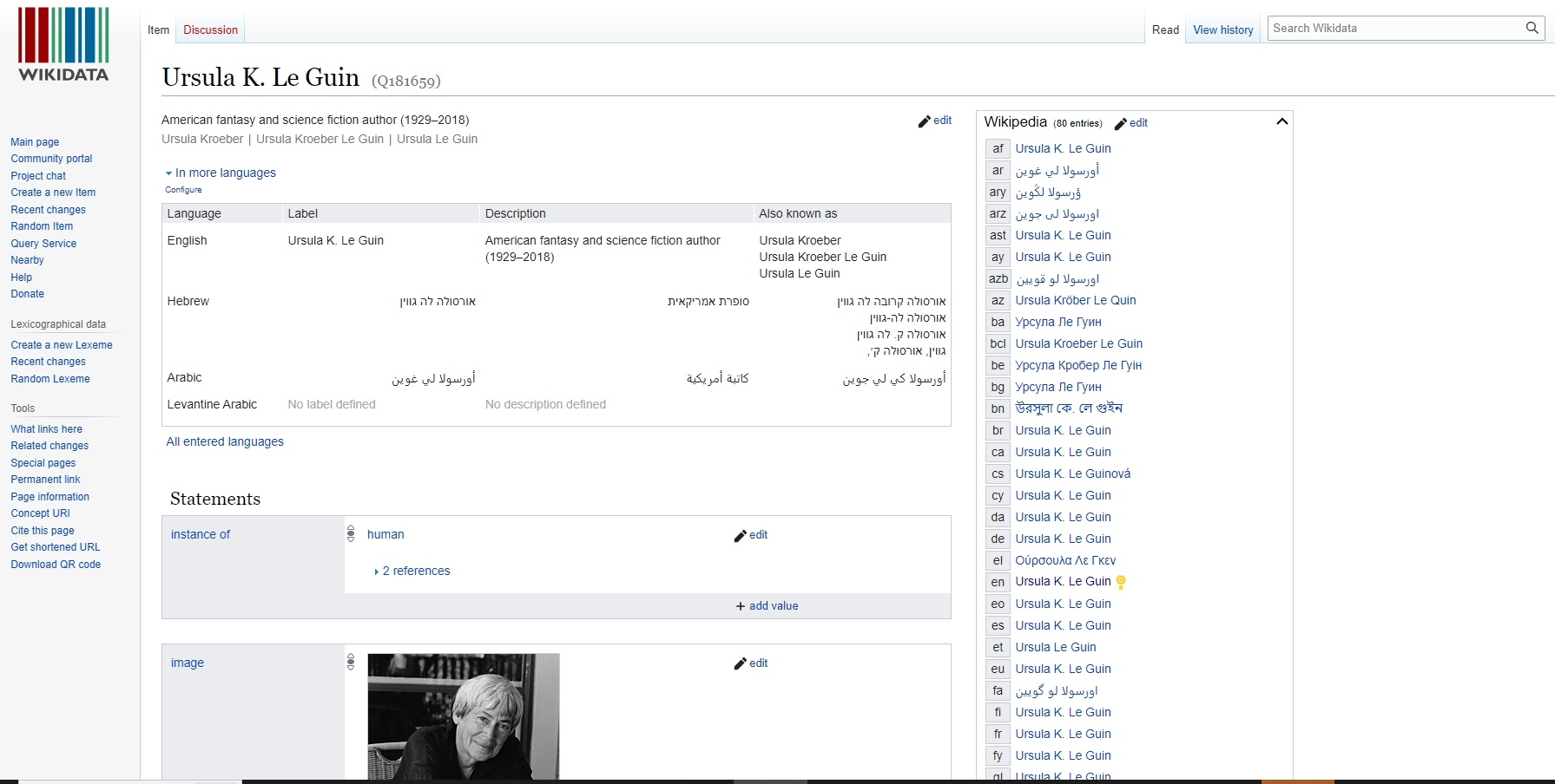 Wikidata page displayed in new browser tab