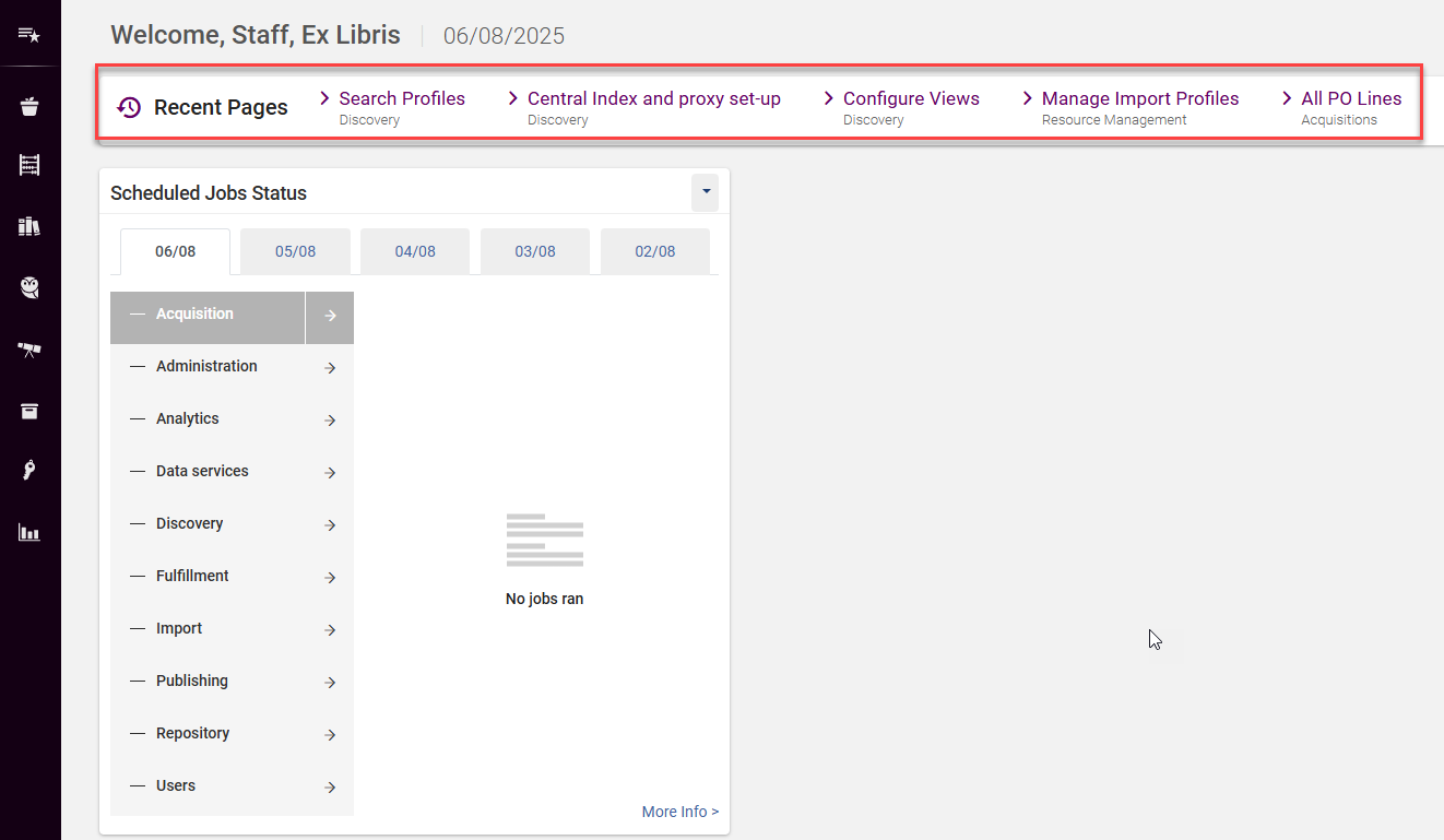 The Recent Pages display in the homepage dashboard.
