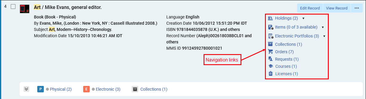 Search results navigation links