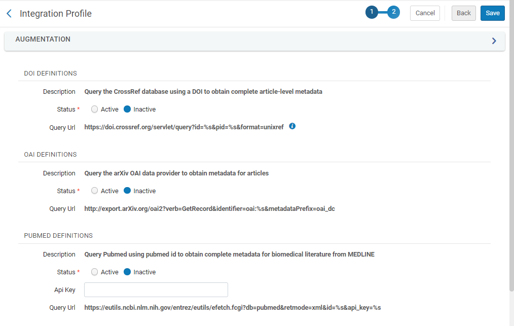 Configuring the Augmentation Integration Profile