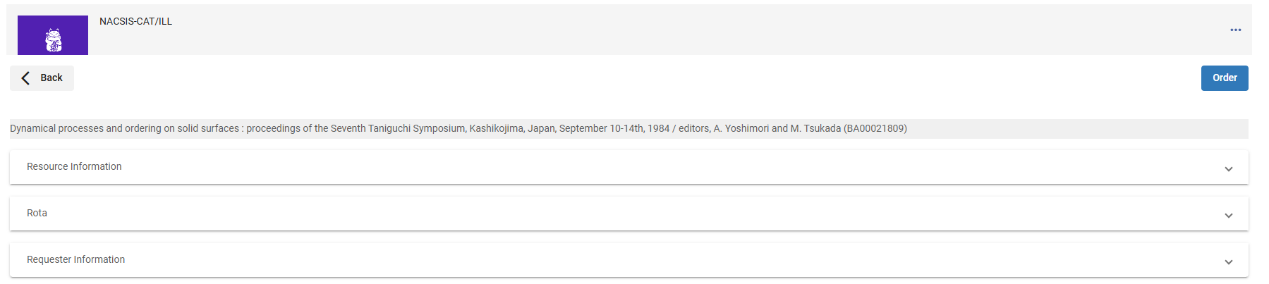 The Resource Information, Rota and Requester Information sections.