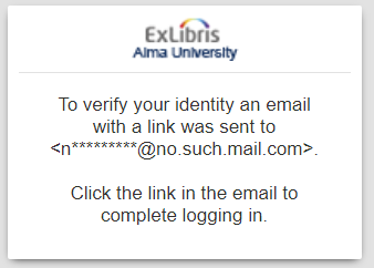 The Link sent to email message.