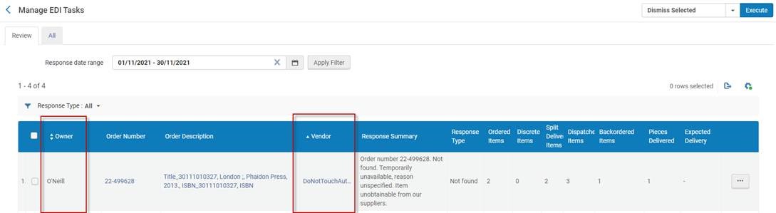 Manage EDI Reports Page
