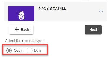 The NACSIS request type selection.
