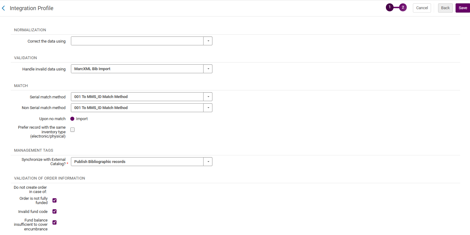 Step 2 of the integration profile.