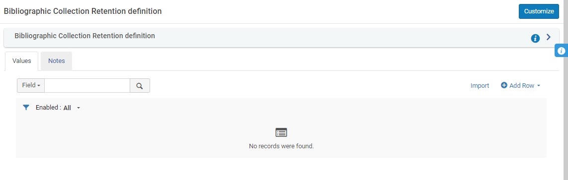 Bibliographic Record Retention Table